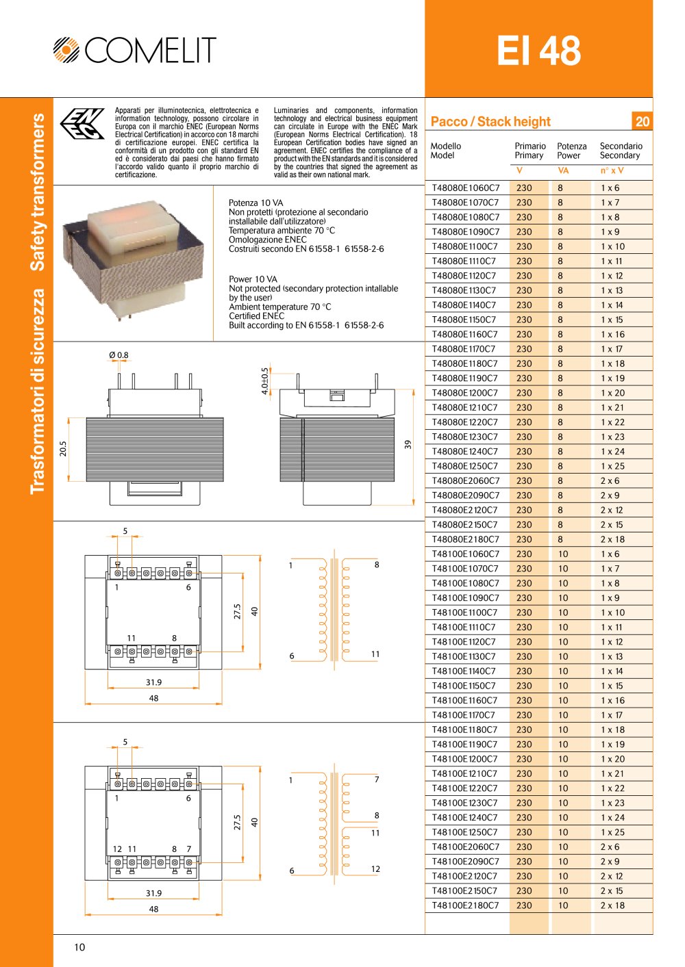 PCB mounting transformer - Comelit s.p.a