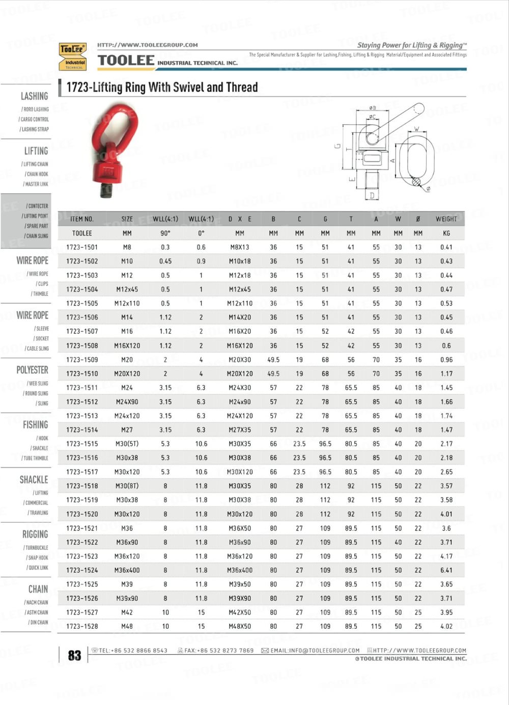1523 Lifting Swivel Hoist with Bearing and Bolt thread. - TOOLEE GROUP INDUSTRIAL