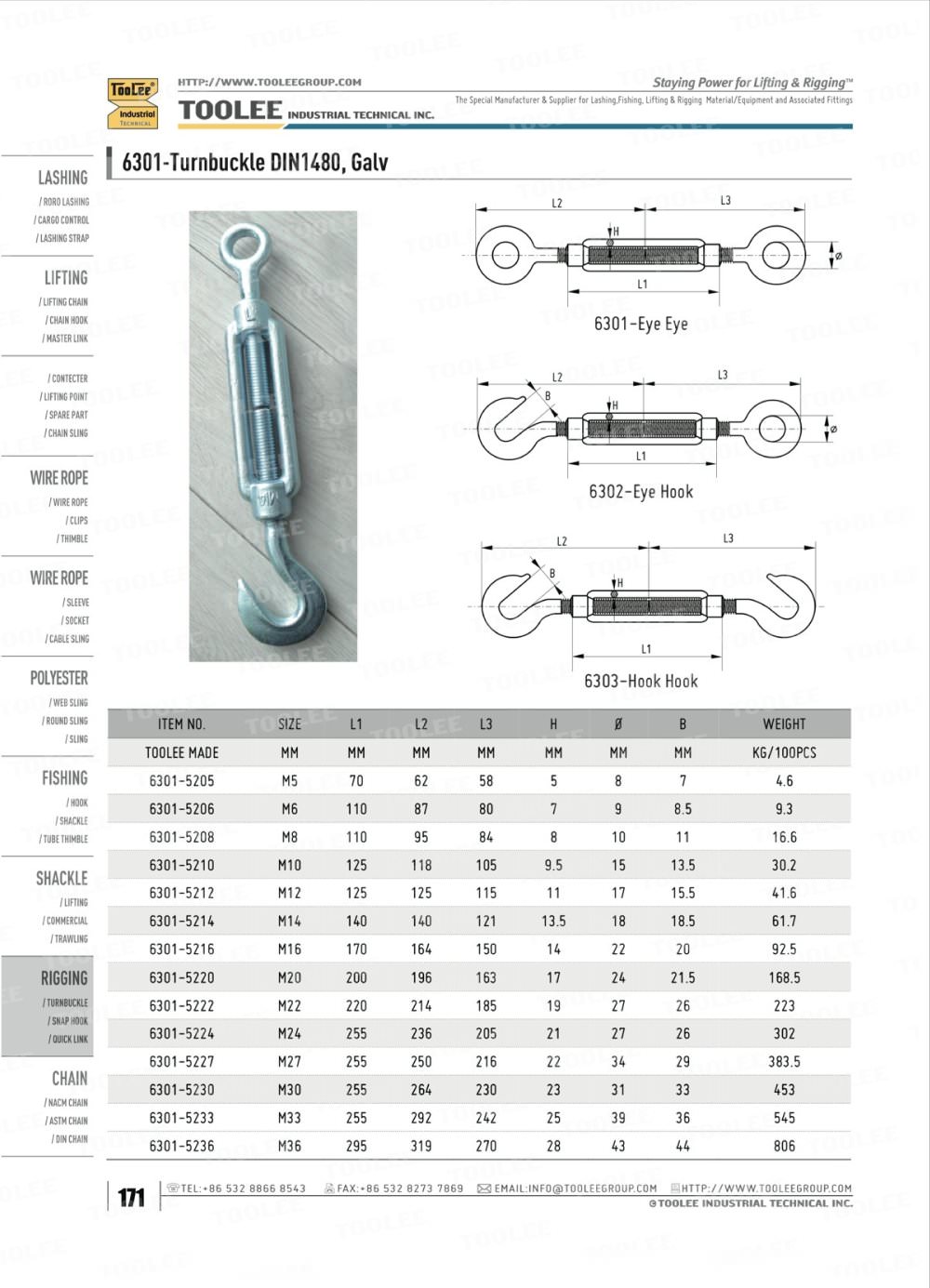6301 Turnbuckle DIN1480 eye  hook - TOOLEE GROUP INDUSTRIAL