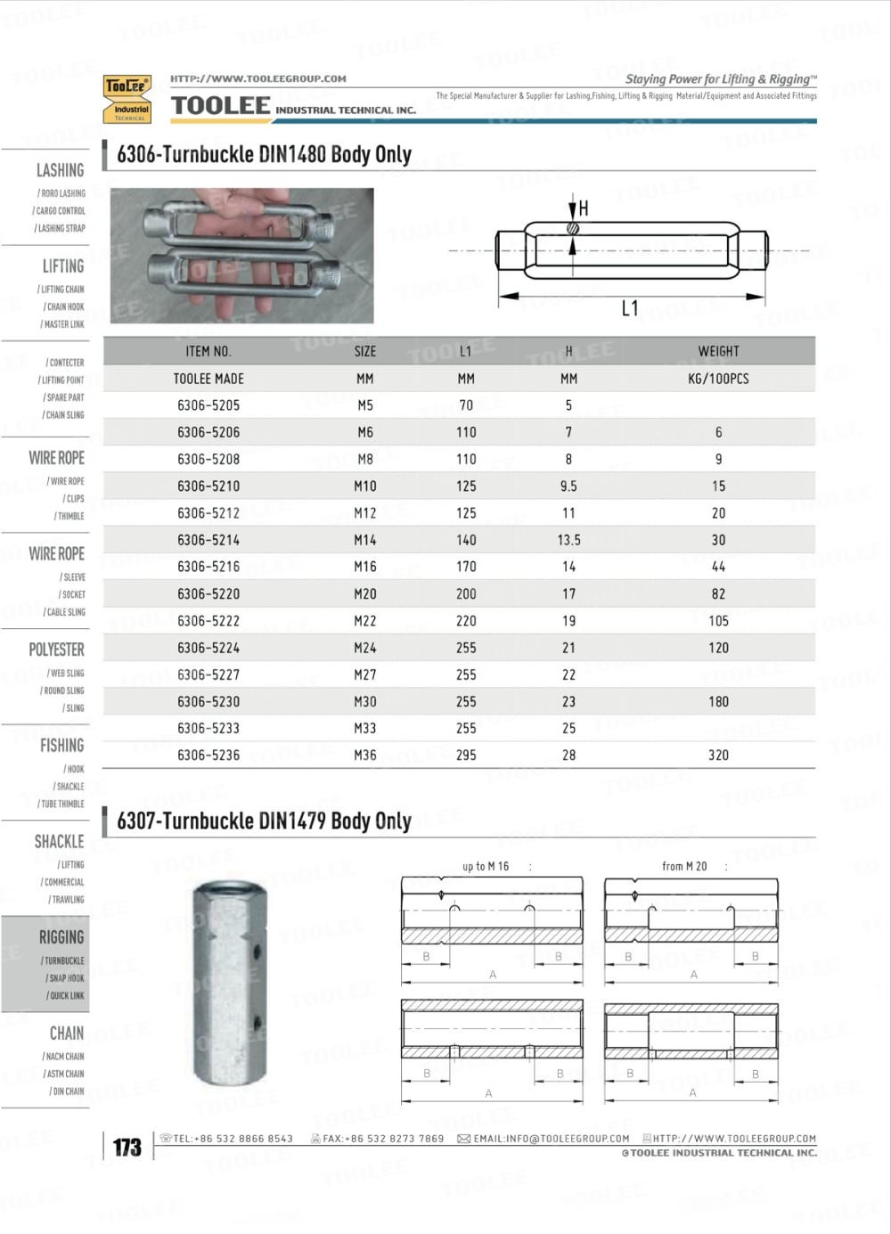 6306 Turnbuckle Body Only DIN1480 - TOOLEE GROUP INDUSTRIAL
