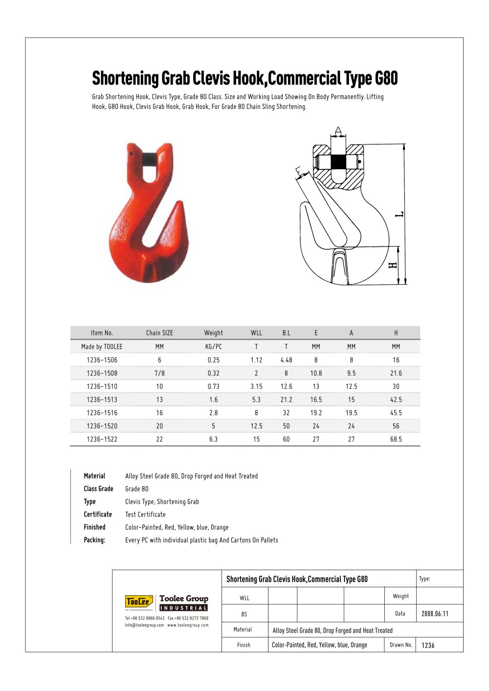G80 Chain Shortening Grab Hook Commercial Clevis Type - TOOLEE GROUP INDUSTRIAL