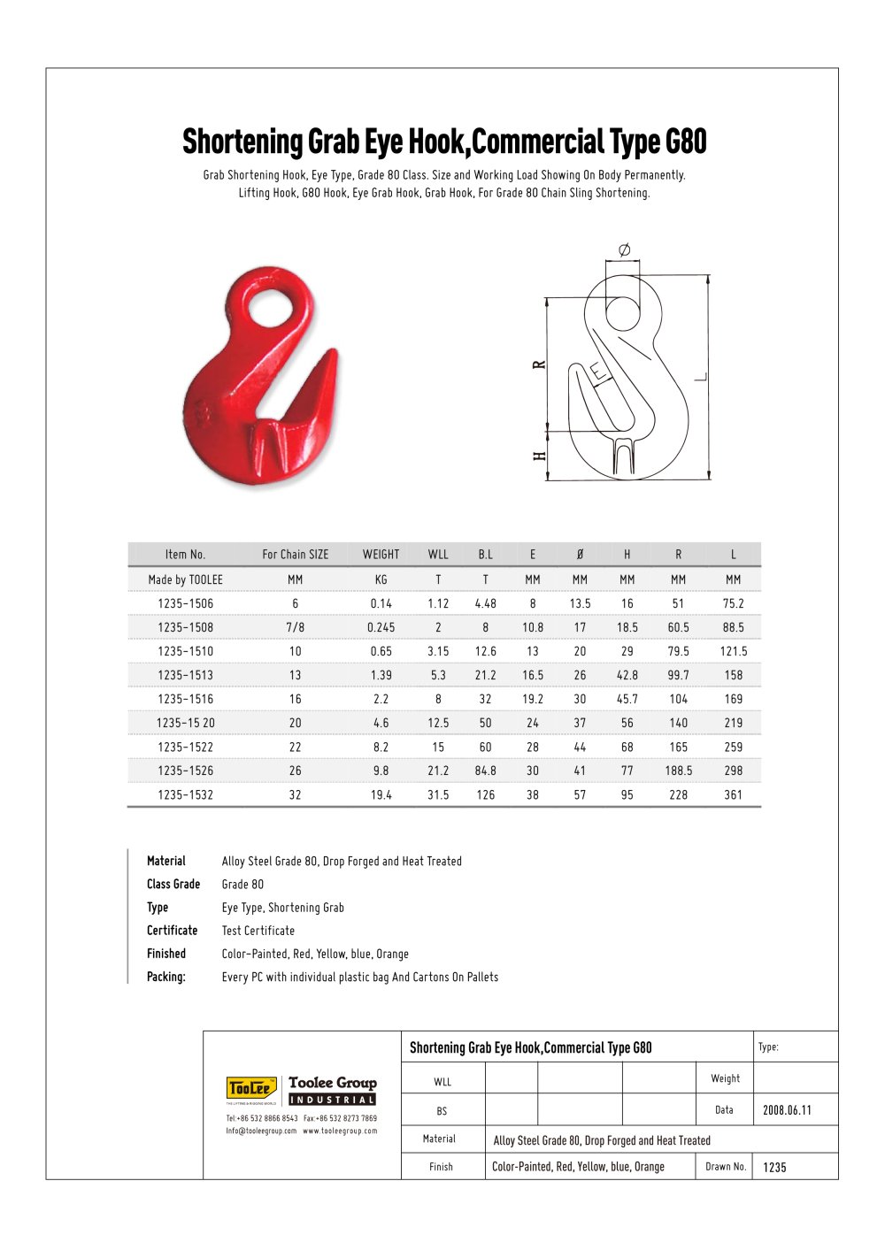 G80 Chain Shortening Grab Hook Commercial Eye Type - TOOLEE GROUP INDUSTRIAL