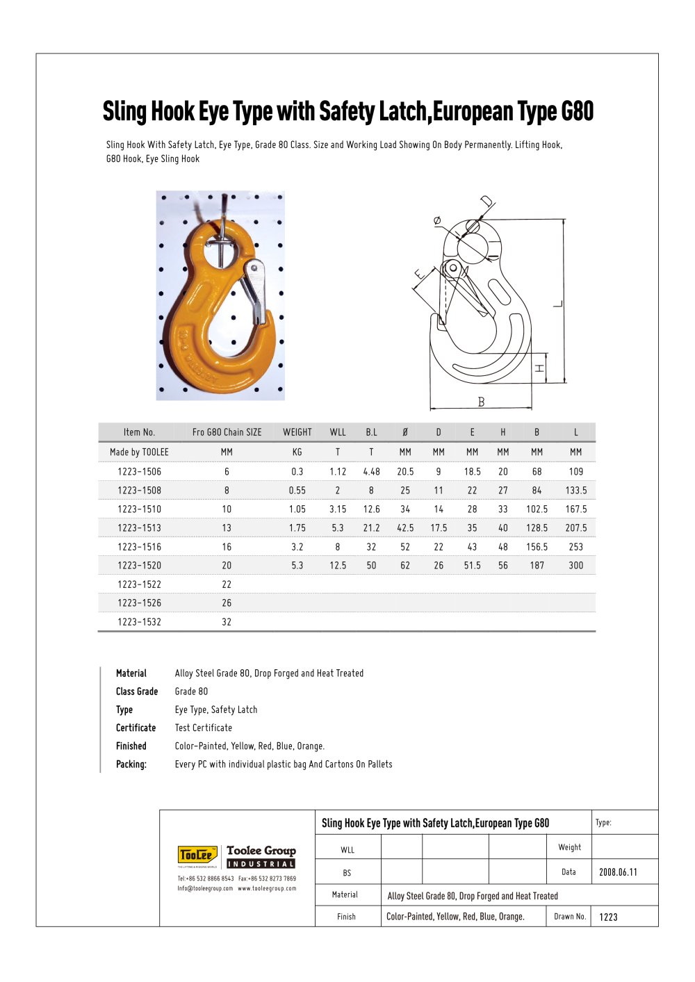 G80 Lifting Sling Hook Eye Type - TOOLEE GROUP INDUSTRIAL