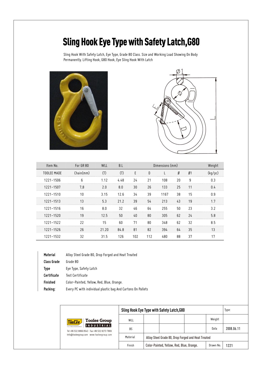 Lifting Sling Hook Eye Type - TOOLEE GROUP INDUSTRIAL