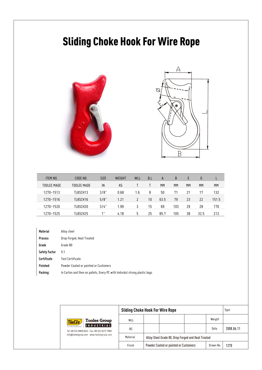 Sliding Choke Hook For Wire Rope - TOOLEE GROUP INDUSTRIAL
