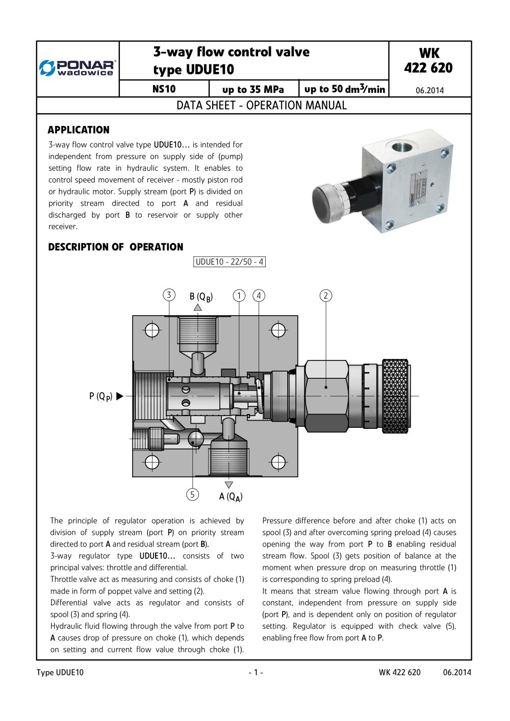 3 way flow control valve type udue10 ponar s a pdf catalogs Electric Hydraulic Flow Control Valve 3 way flow control valve type udue10 1 6 pages