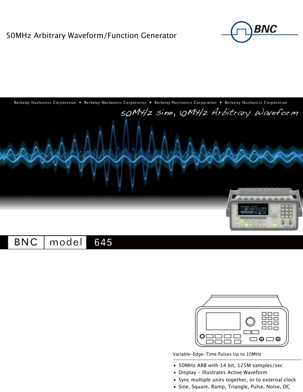 Model 645 - 50MHz Arbitrary Waveform/Function Generator - BNC
