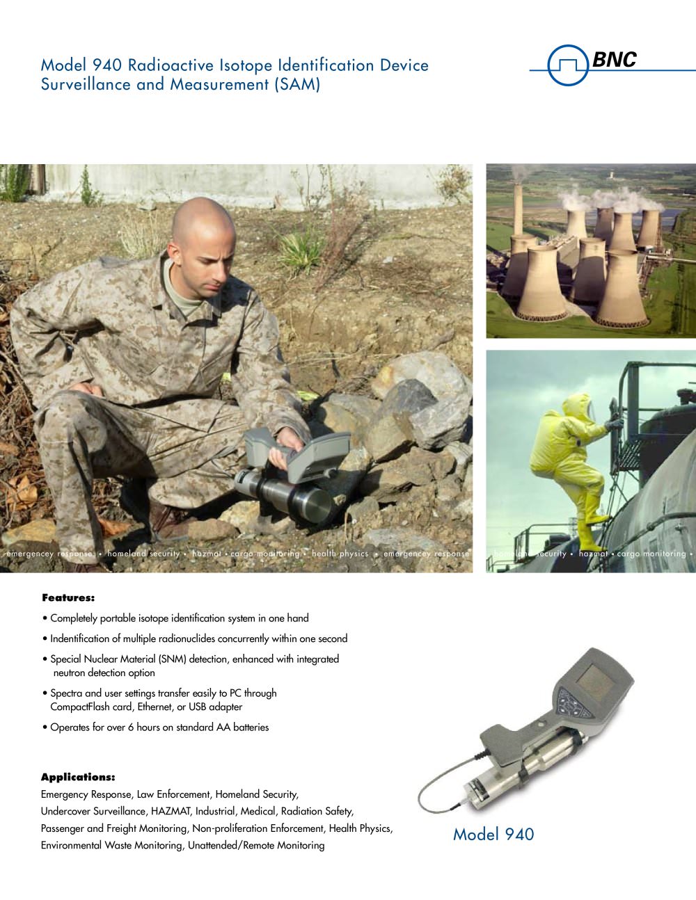 Model 940 Radioactive Isotope Identification Device Surveillance and Measurement (SAM) - BNC