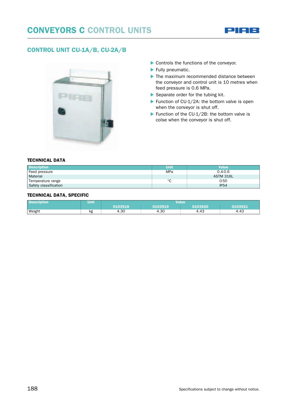 Conveyors C - control units - PIAB