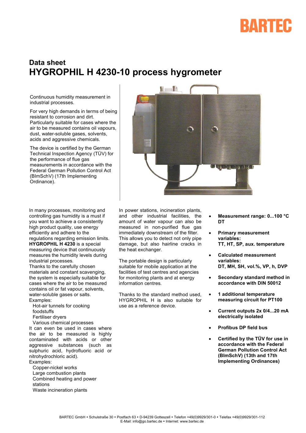 HYGROPHIL H - Process hygrometer - 4230-10 - BARTEC