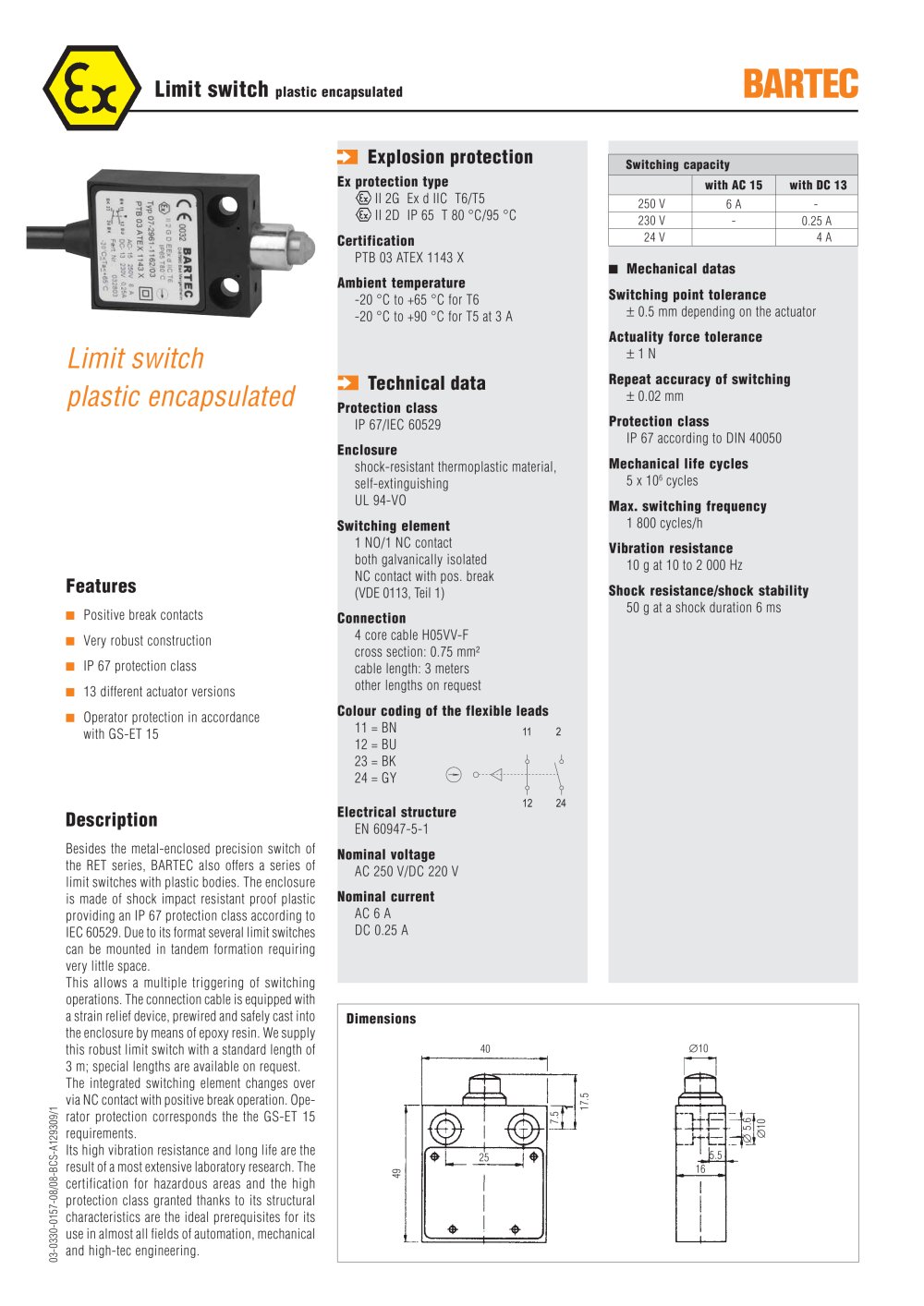 Limit switch plastic encapsulated - BARTEC