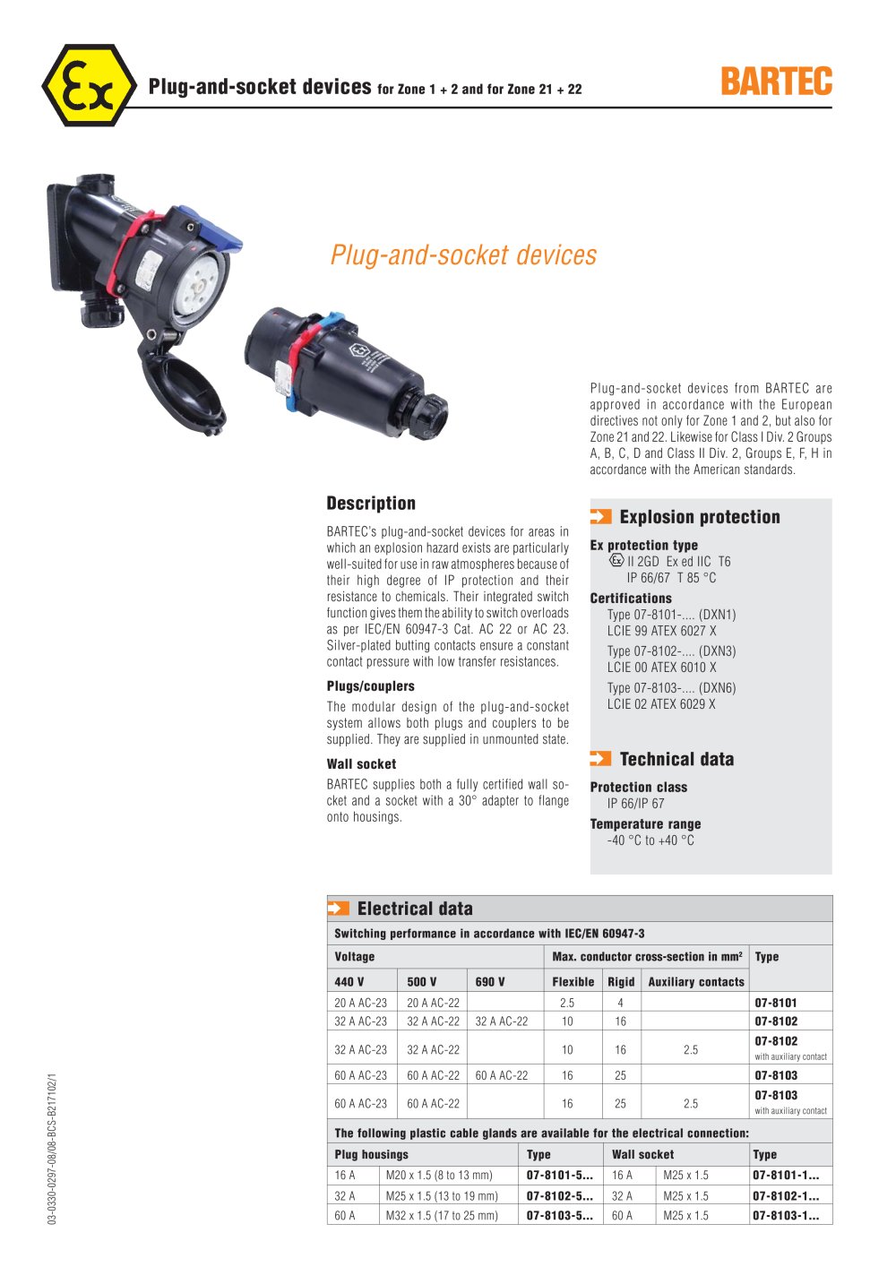 Plug-and-socket device for Zone 1 + 2 and for Zone 21 + 22 - BARTEC