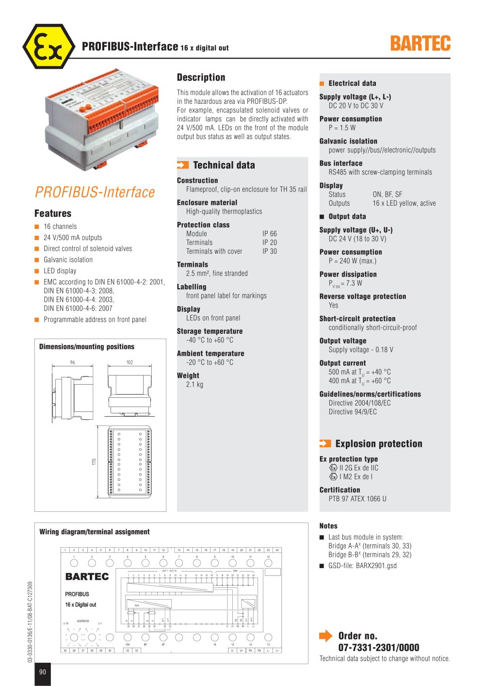 PROFIBUS-Interface 16 x digital out - BARTEC