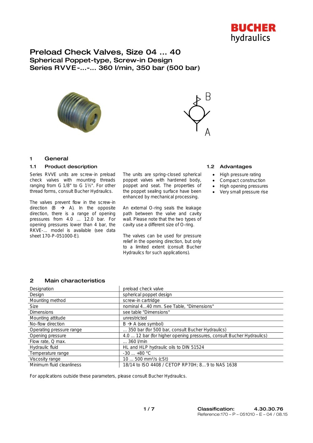 Preload Check Valves, Size 04 ... 40 - 1 / 7 Pages