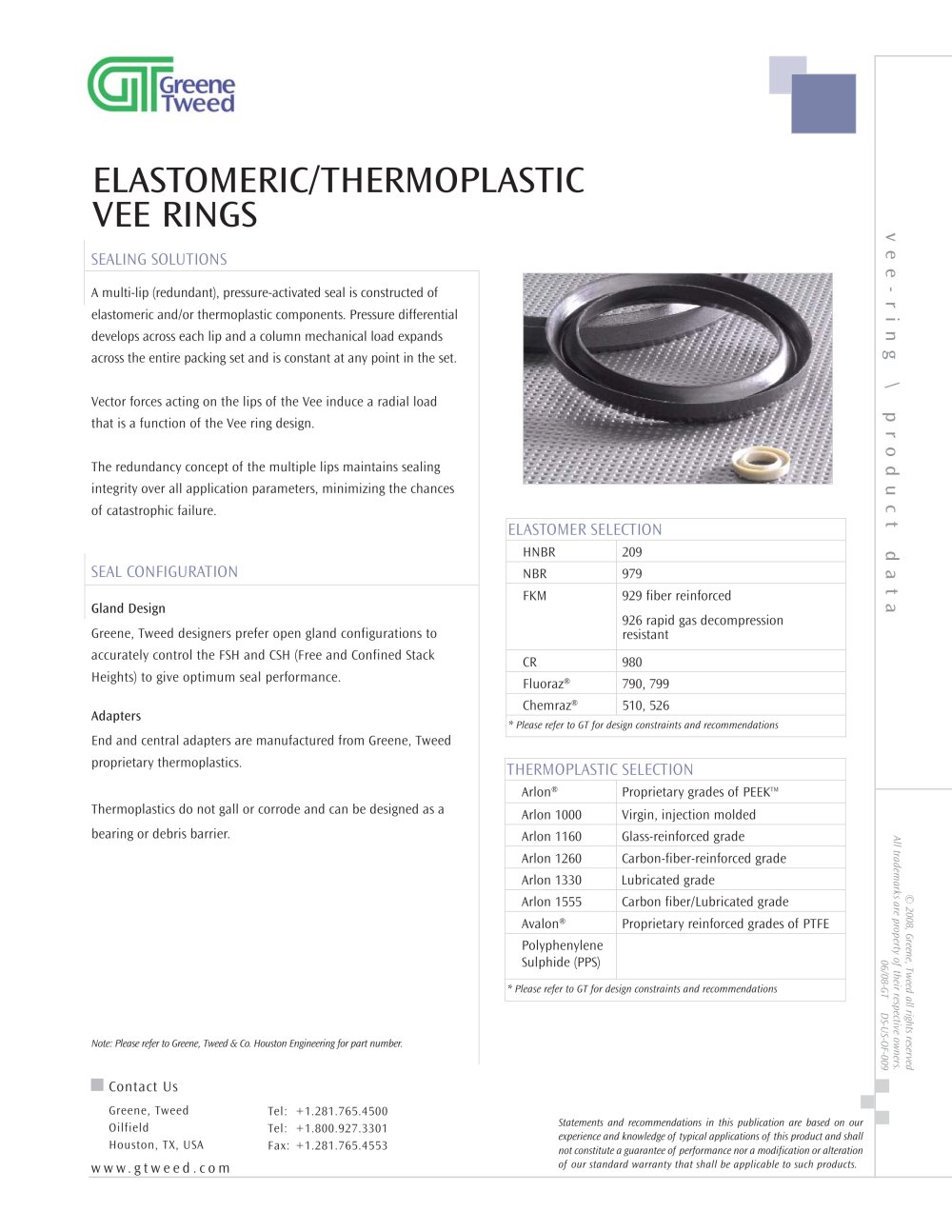 Elastomeric/Thermoplastic Vee Rings - GREENE TWEED