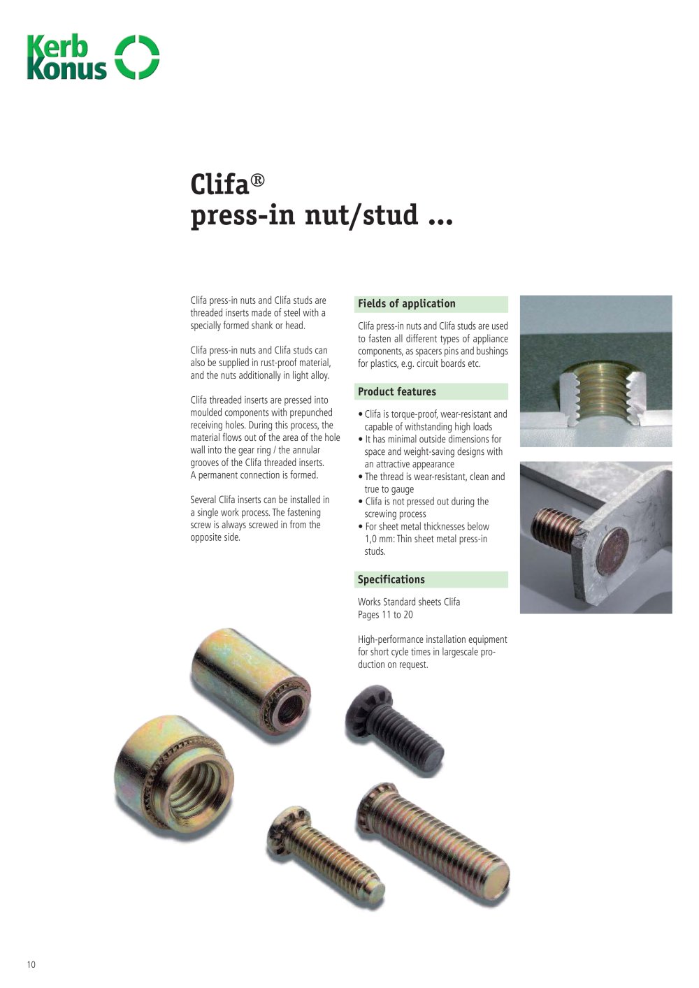 clifa press in nut stud kerb konus pdf catalogue press in nuts sheet metal