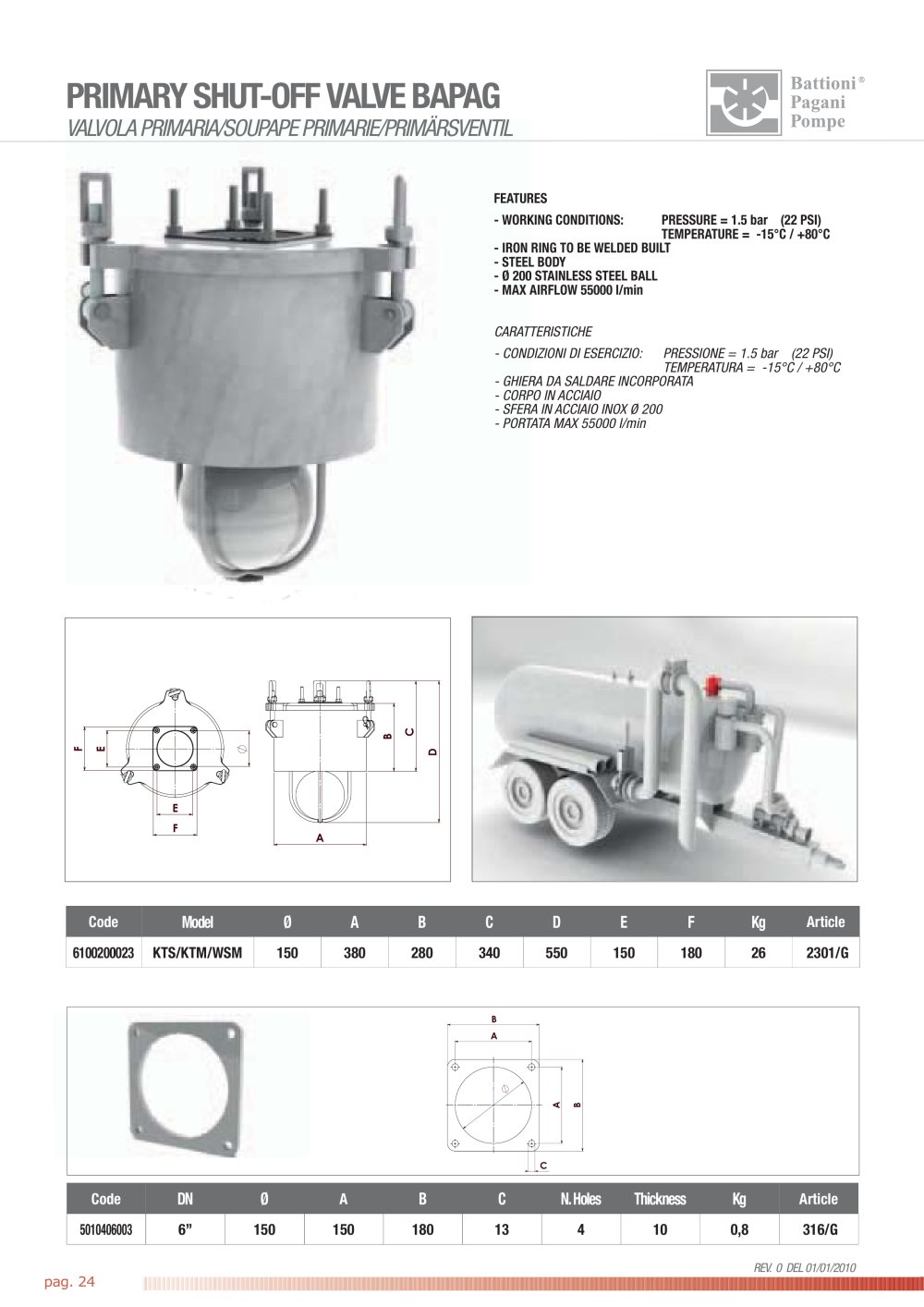 PRIMARY SHUT-OFF VALVE BAPAG - BATTIONI PAGANI POMPE