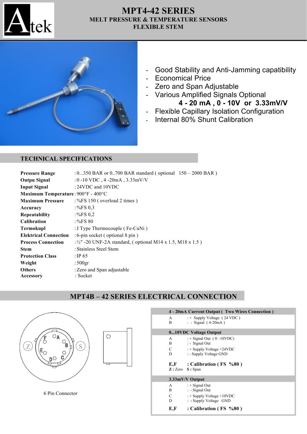 MELT PRESSURE & HIGH TEMPERATURE SENSORS - ATEK SENSOR TECHNOLOGIE