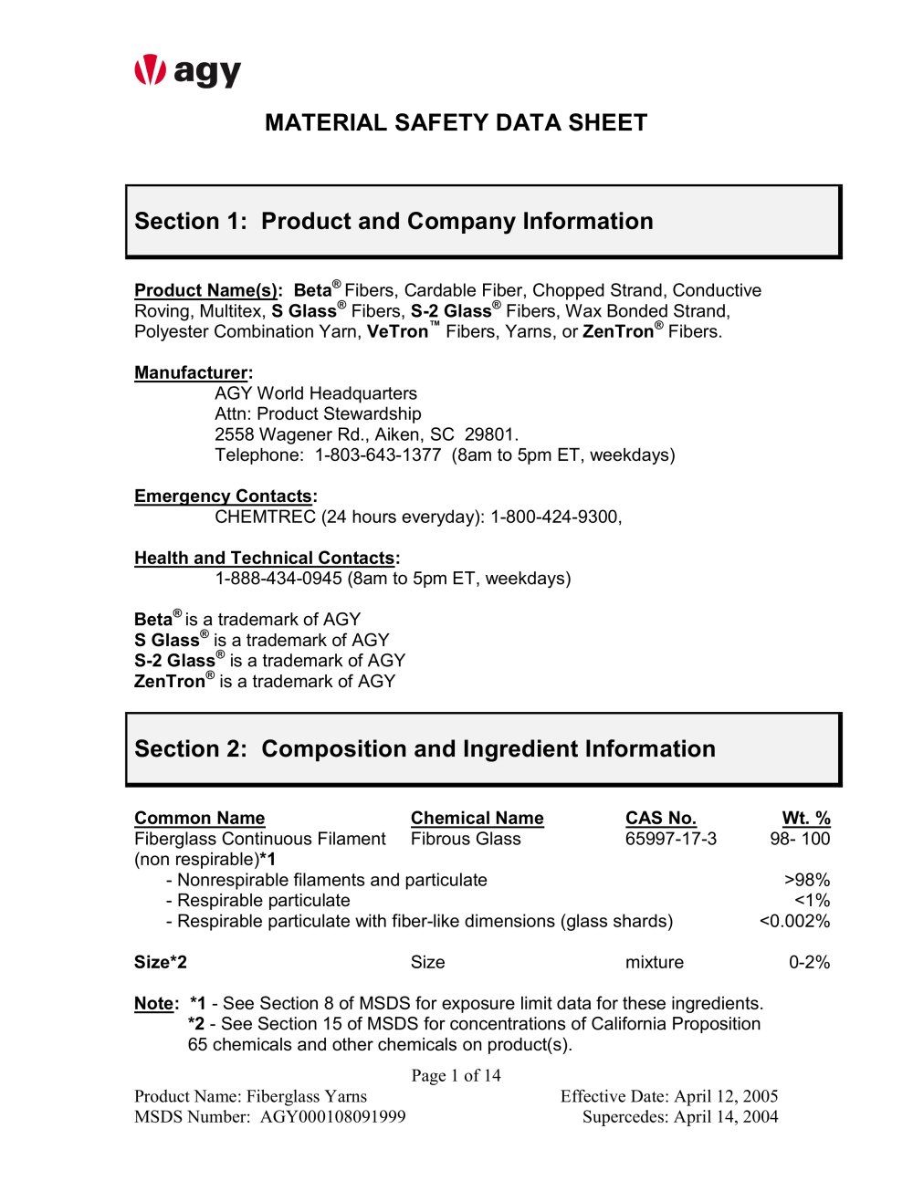 material safety data sheet agy pdf catalogue technical chemical safety data sheet