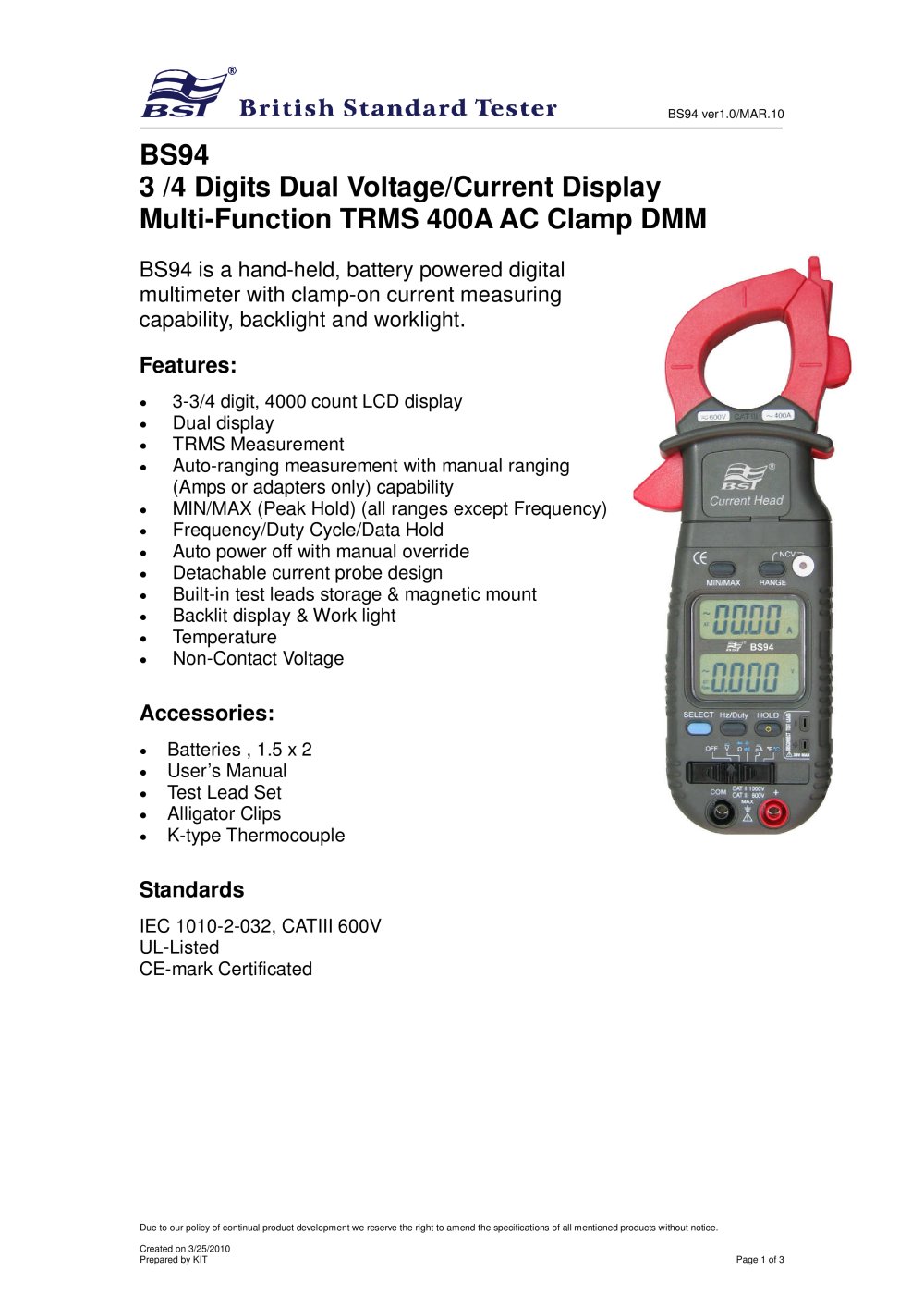 3 /4 Digits Dual Voltage/Current Display Multi-Function TRMS 400A AC Clamp DMM - Caltek Industrial