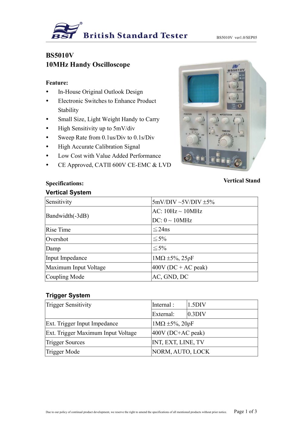 BS5010V 10MHz Handy Oscilloscope - Caltek Industrial