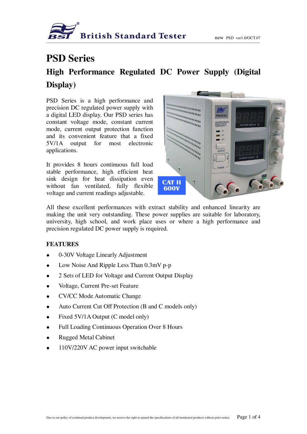 PSD Series High Performance Regulated DC Power Supply (Digital Display) - Caltek Industrial