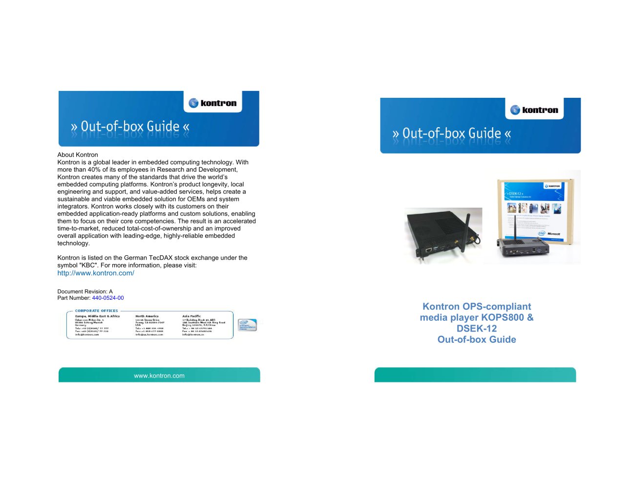 Kontron OPS-compliant media player KOPS800 & DSEK-12 Out-of-box Guide - 1 / 6 Pages
