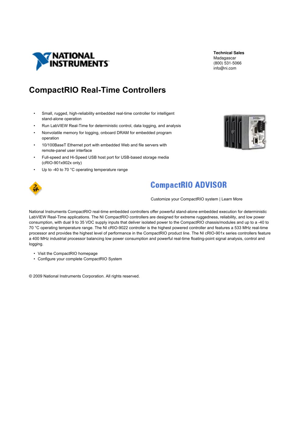 CompactRIO Real-Time Controllers - NATIONAL INSTRUMENTS