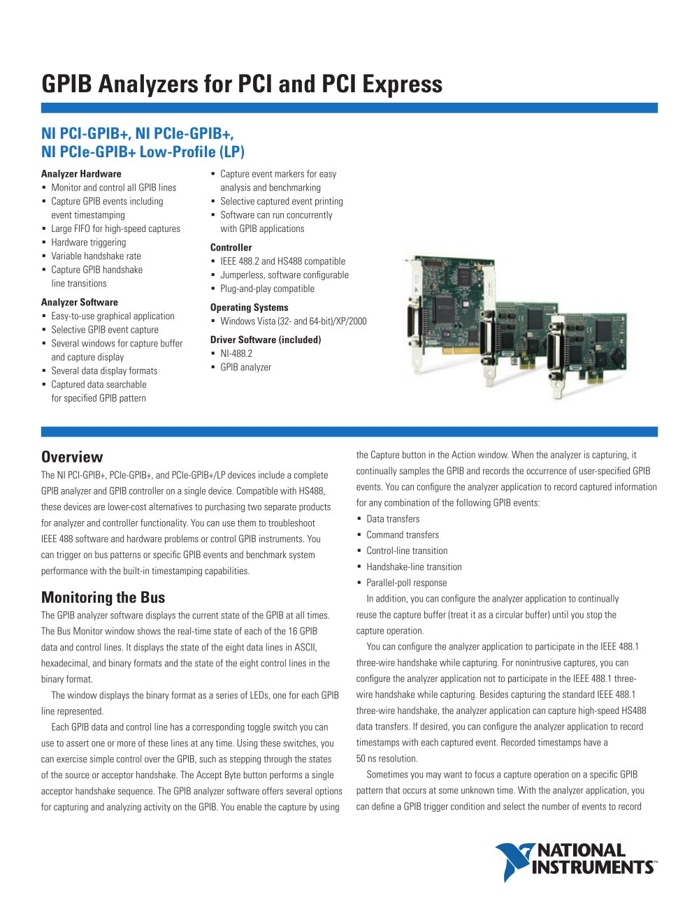 NI PCIe-GPIB+ Low-Profile Low-Profile PCI Express GPIB Interface and Analyzer - NATIONAL INSTRUMENTS