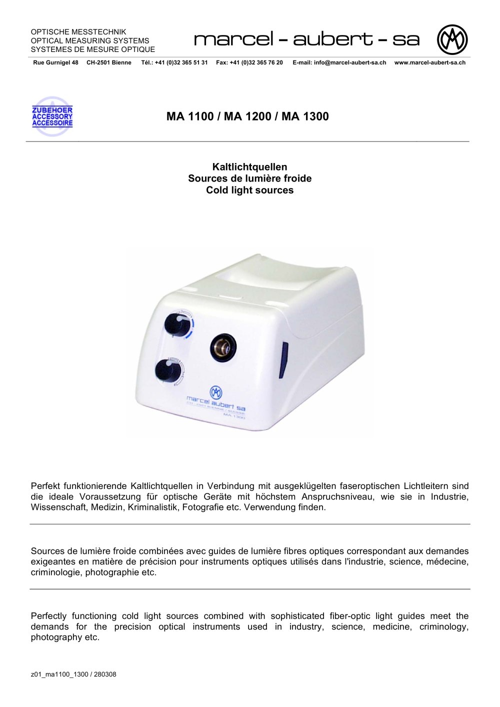 Cold light sources - Marcel Aubert S.A.