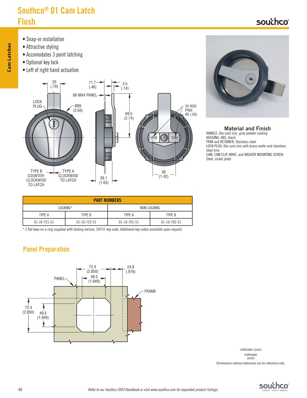 01 - Flush Cup Cam Latches - SOUTHCO