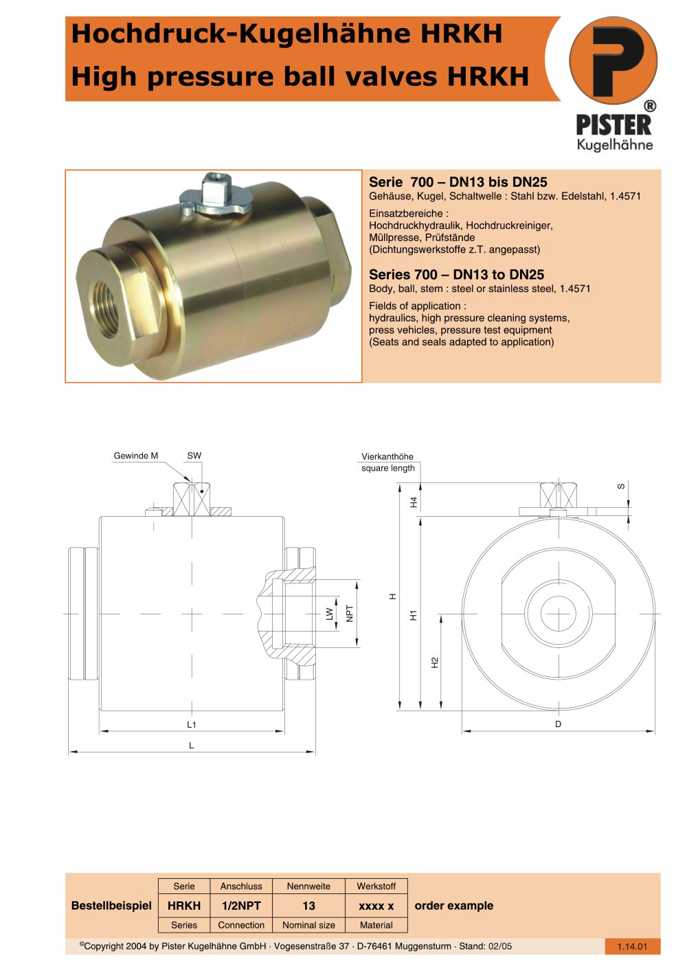 High Pressure Ball Valves - Pister Kugelh&auml;hne