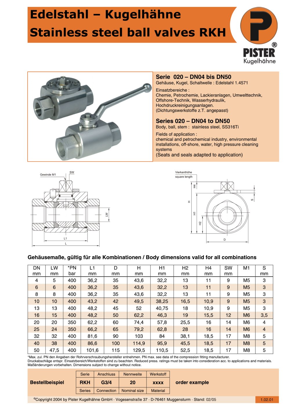 stainless steel ball valves - Pister Kugelh&auml;hne