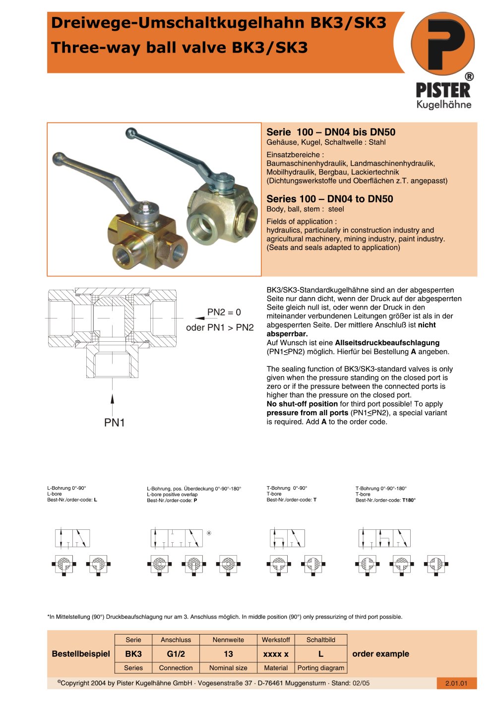 Three way ball valve - Pister Kugelh&auml;hne