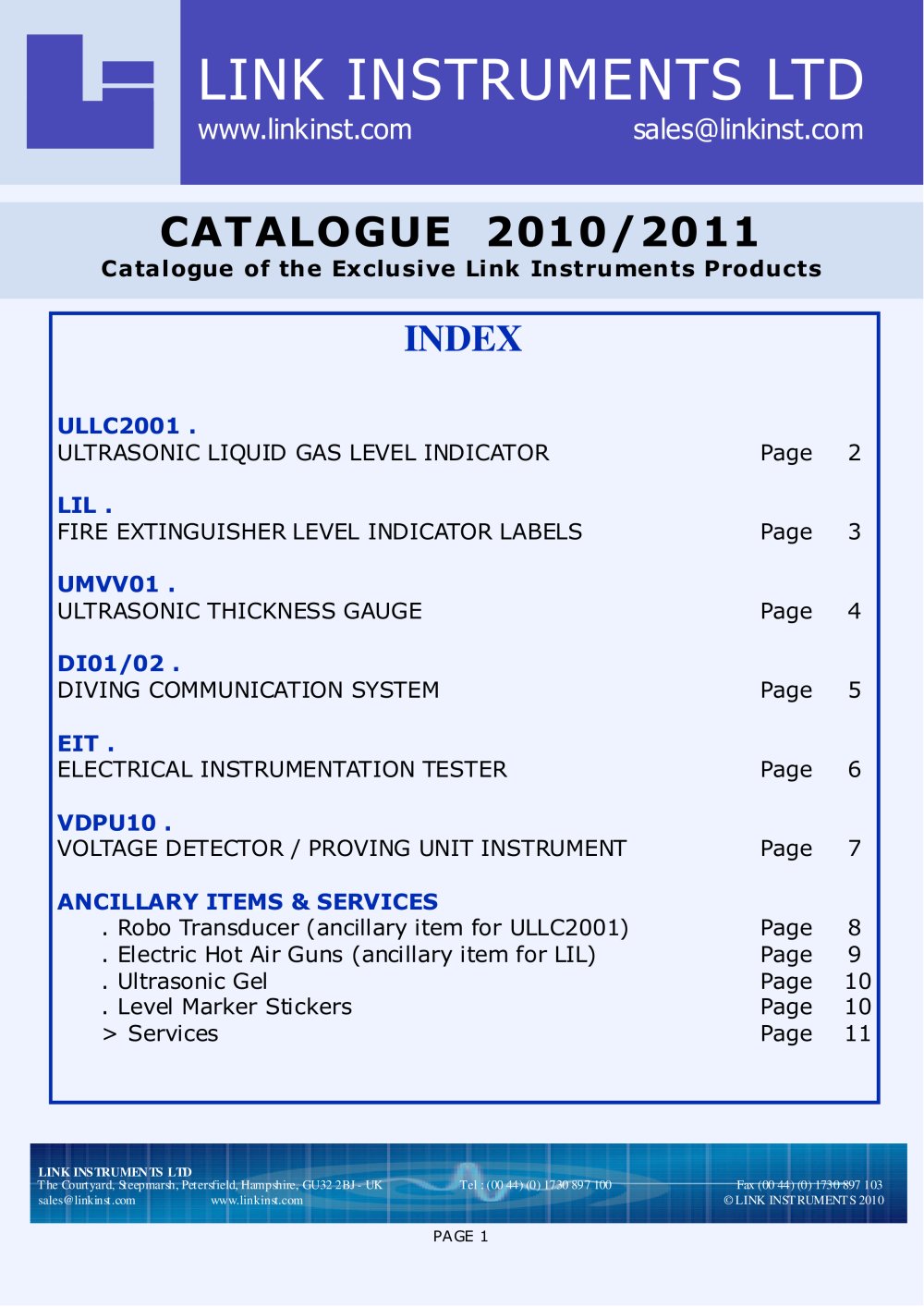 LINK INSTRUMENTS LTD Catalogue - Link Instruments