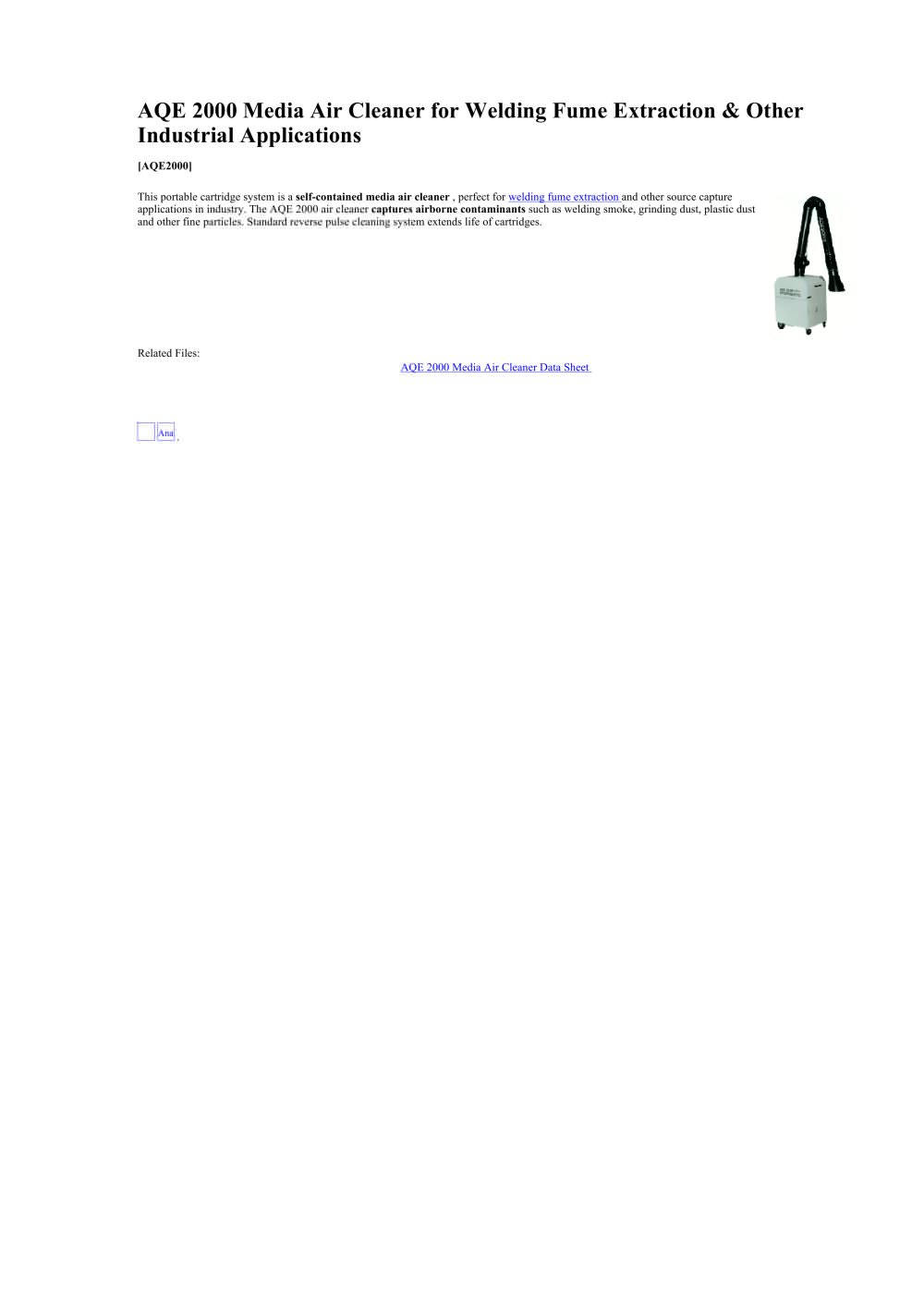 Air Cleaner for Welding Fume Extration and other Industrial Applications - Air Quality Engineering