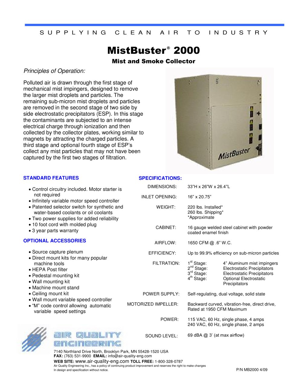MistBuster&reg; 2000 - Air Quality Engineering