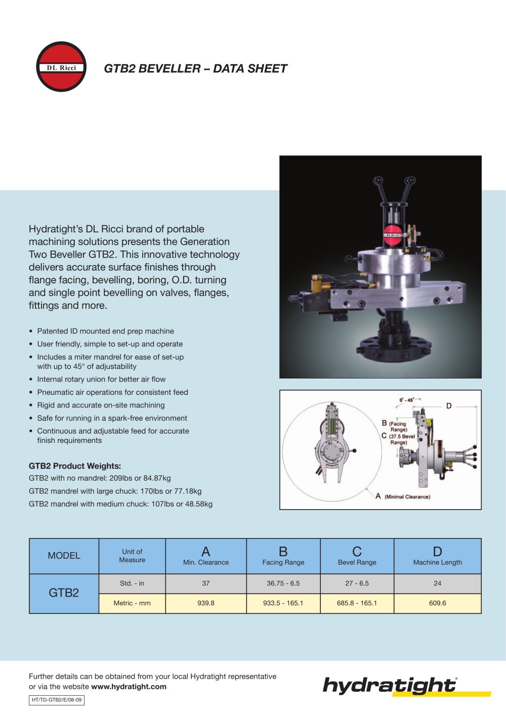 GTB2 BEVELLER � DATA SHEET - Hydratight