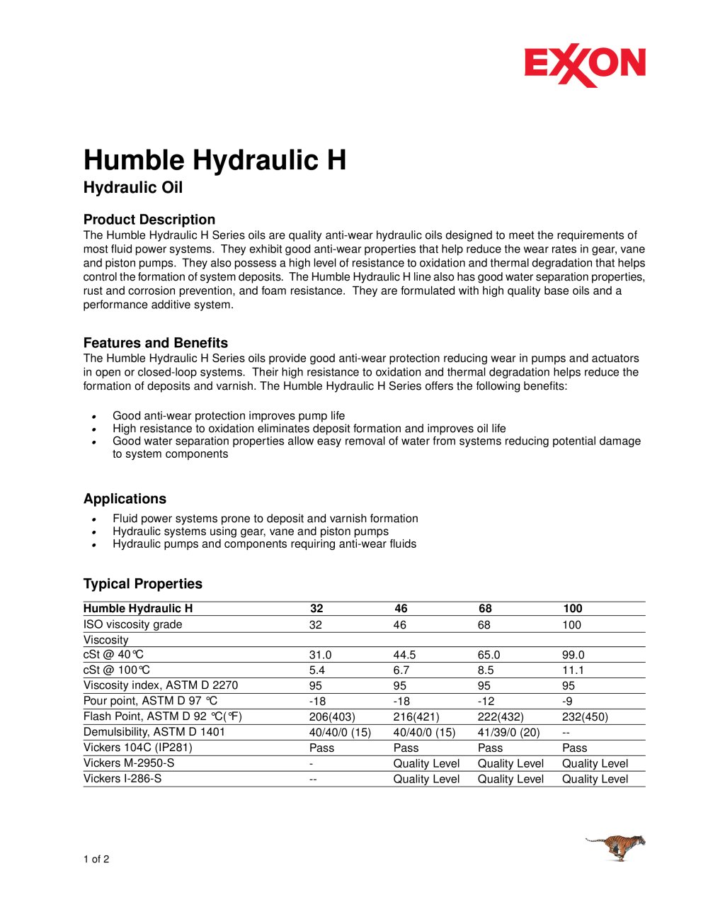 Humble Hydraulic H - ExxonMobil Lubricants & Petrol Spec