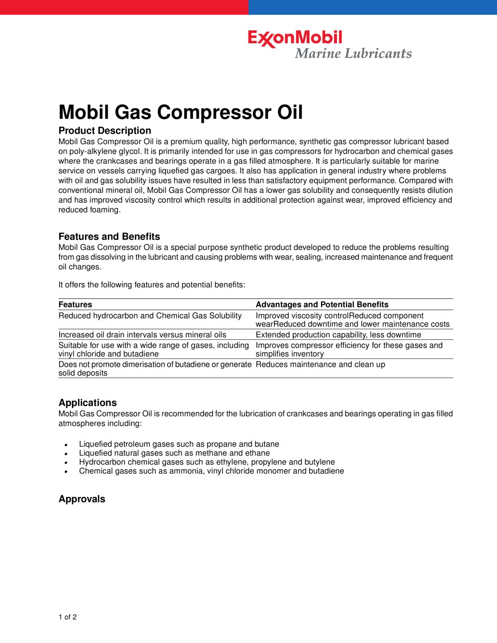 Mobile Gas Compressor Oil - ExxonMobil Lubricants & Petrol Spec