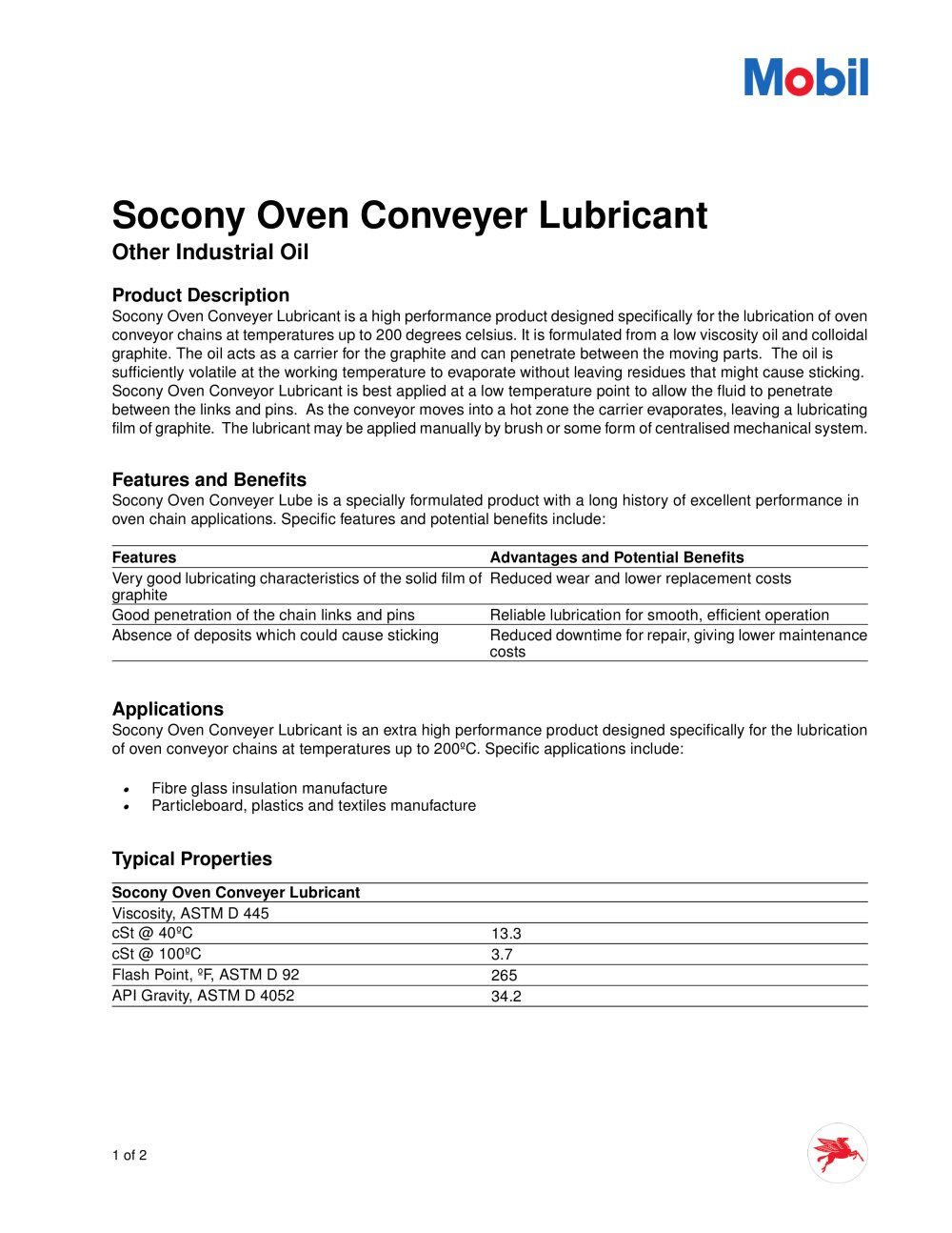 Socony Oven Conveyor Lubricant - ExxonMobil Lubricants & Petrol Spec