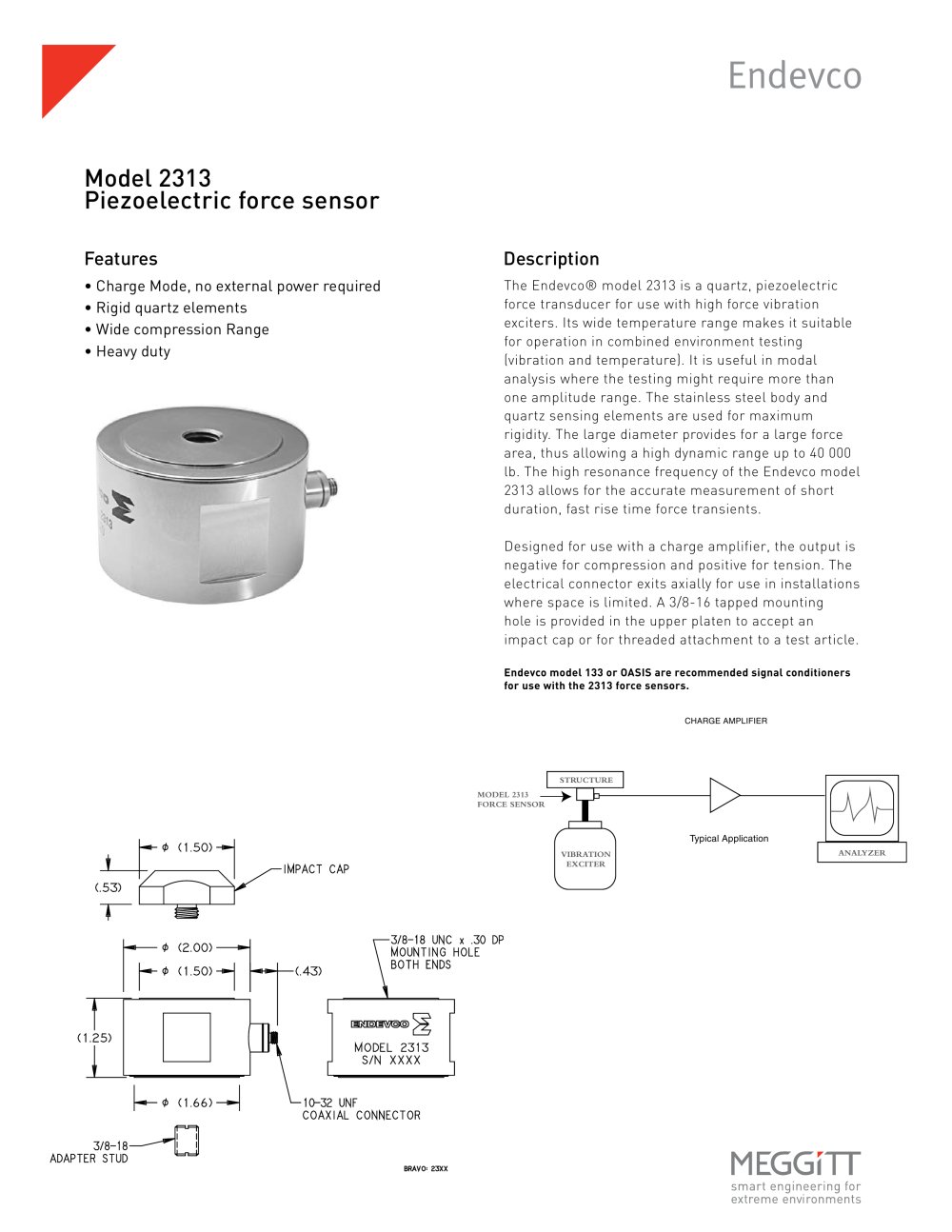 Endevco Model 2313 Piezoelectric Force Transducer - 1 / 2 Pages