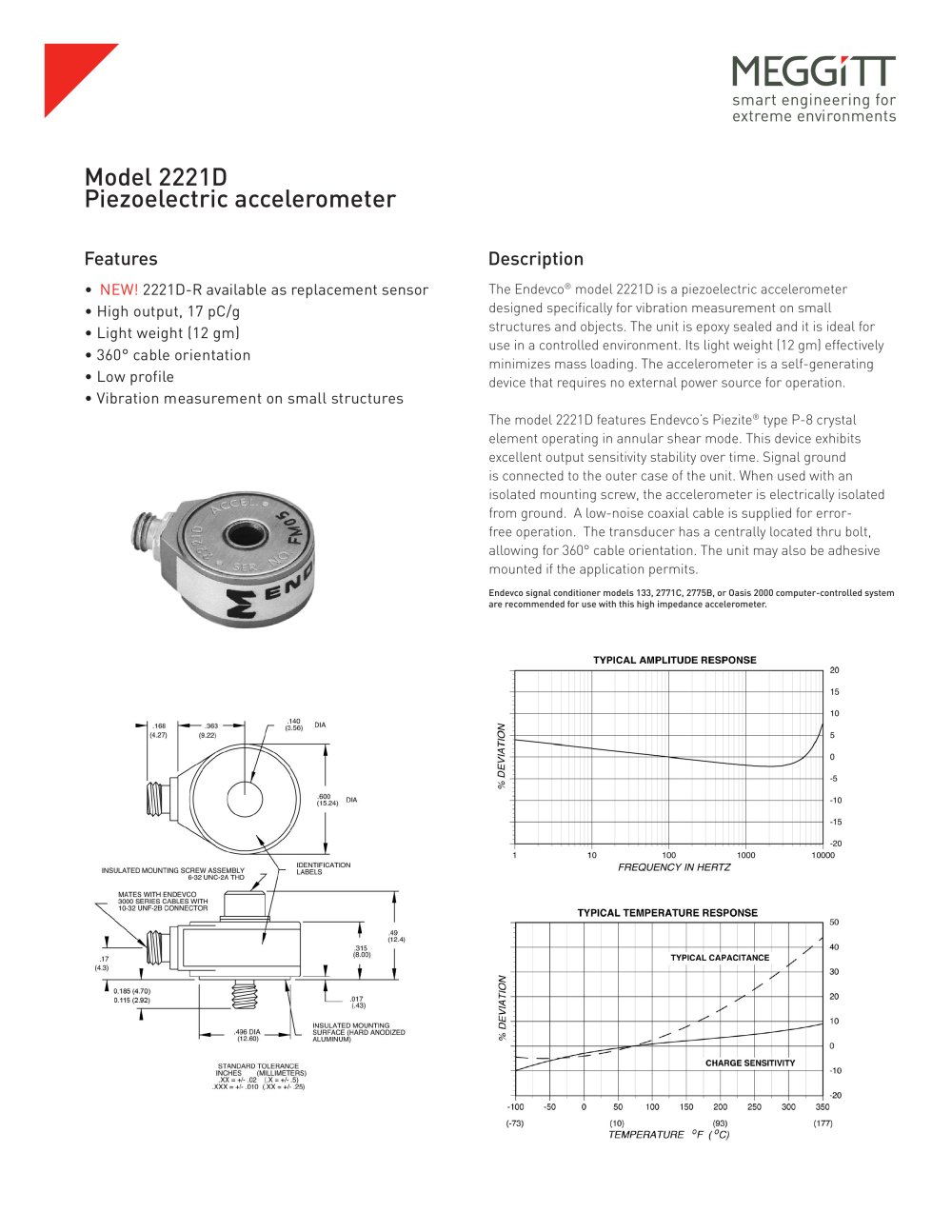 Meggitt Sensing Systems Endevco&reg; Model 2221D Piezoelectric Accelerometer - Meggitt Sensing Systems - Measurement Group