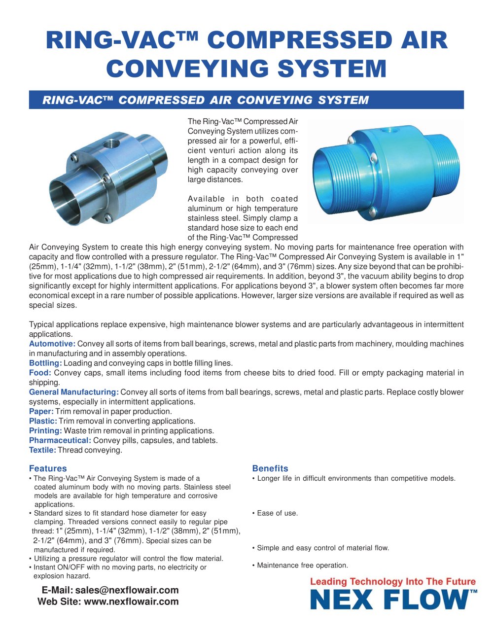 Air Conveyors - Ring-Vac� Pneumatic Conveying System - Nex Flow Air Products Corp.