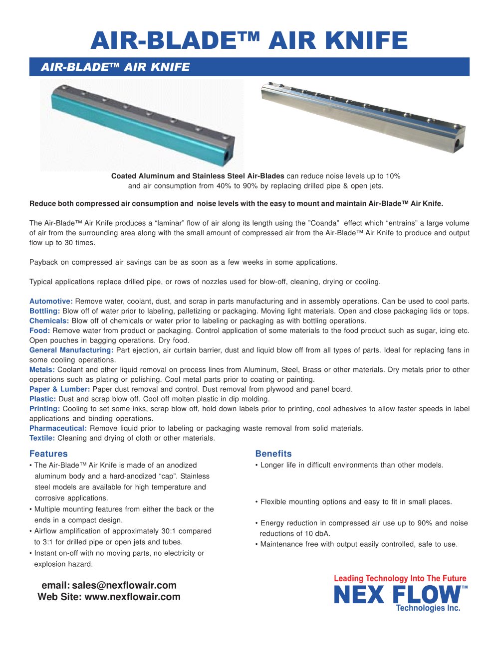 Air Knife - Air-Blade� Blow-Off System - Nex Flow Air Products Corp.