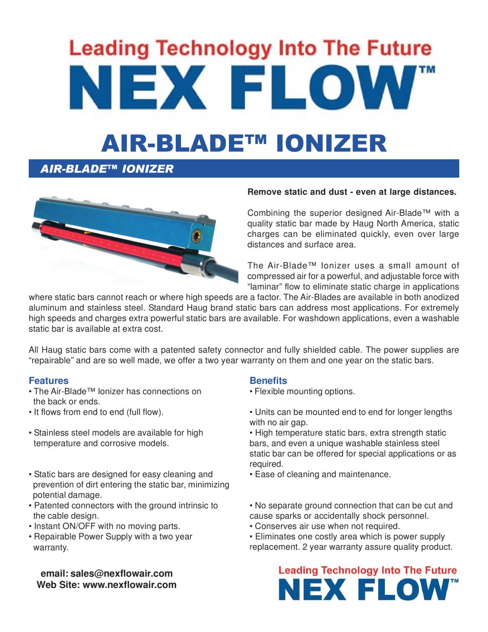 Static Eliminator - Air-Blade� Ionizer - Nex Flow Air Products Corp.