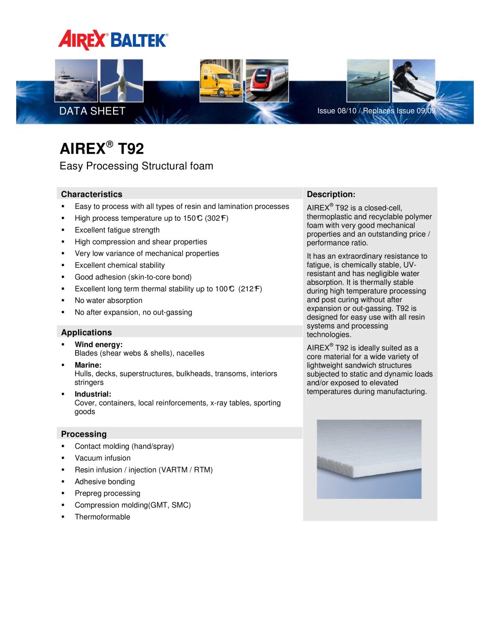 AIREX&deg; T92 - Easy Processing Structural foam - Airex AG