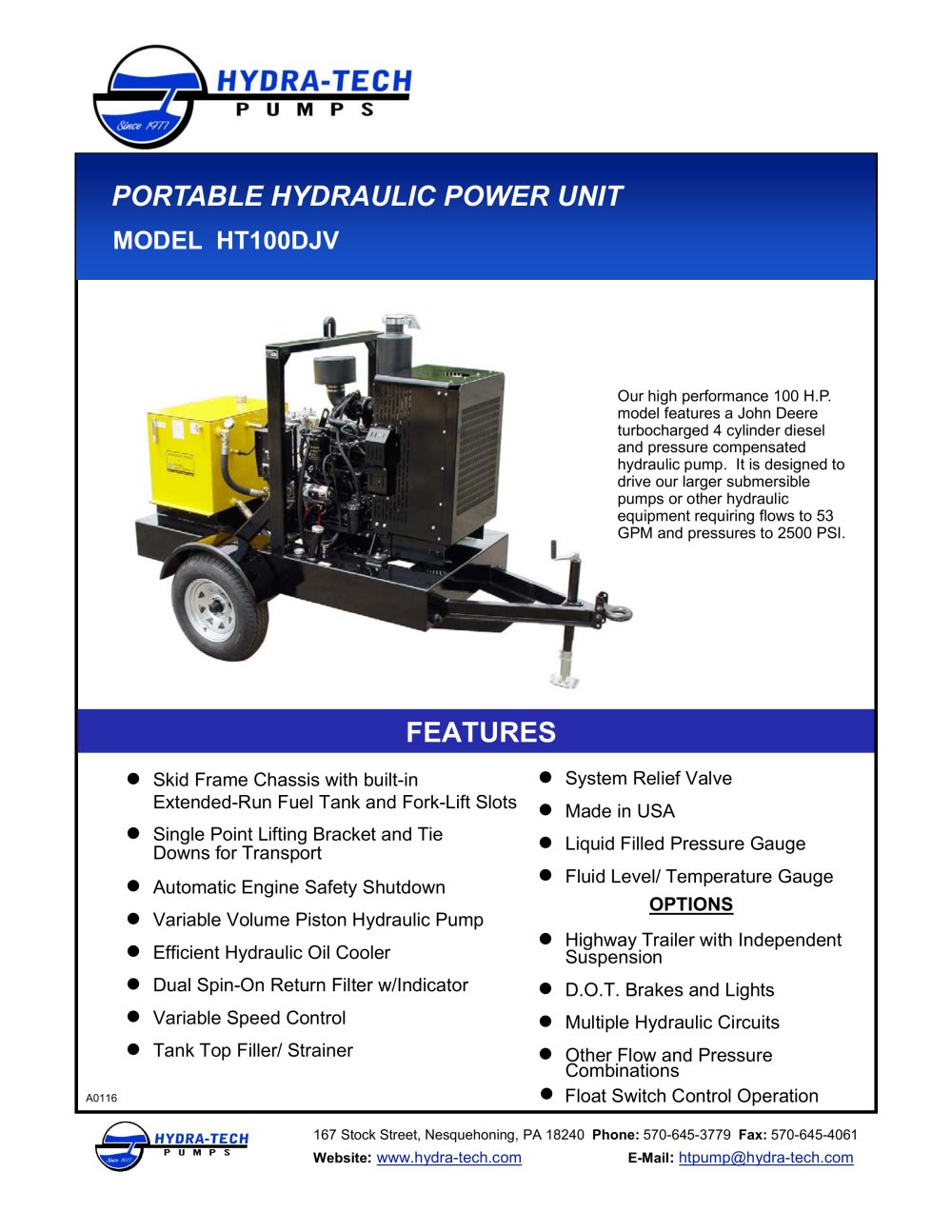 MODEL HT100DJV - Hydra-Tech Pumps