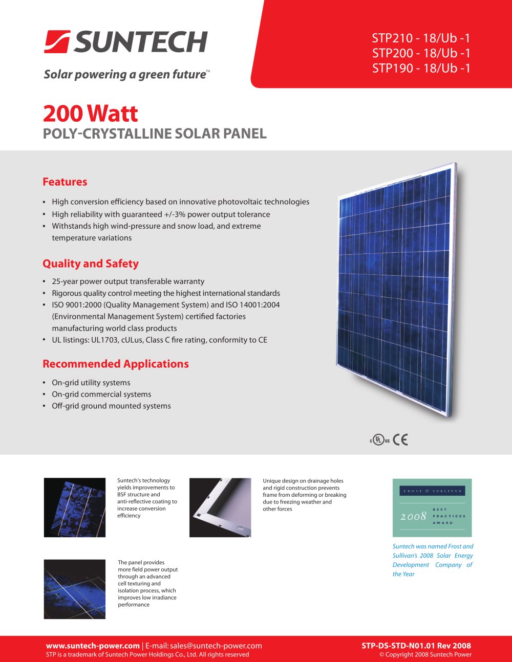200W Poly-Crystalline Solar Panel - Suntech Power Corporation