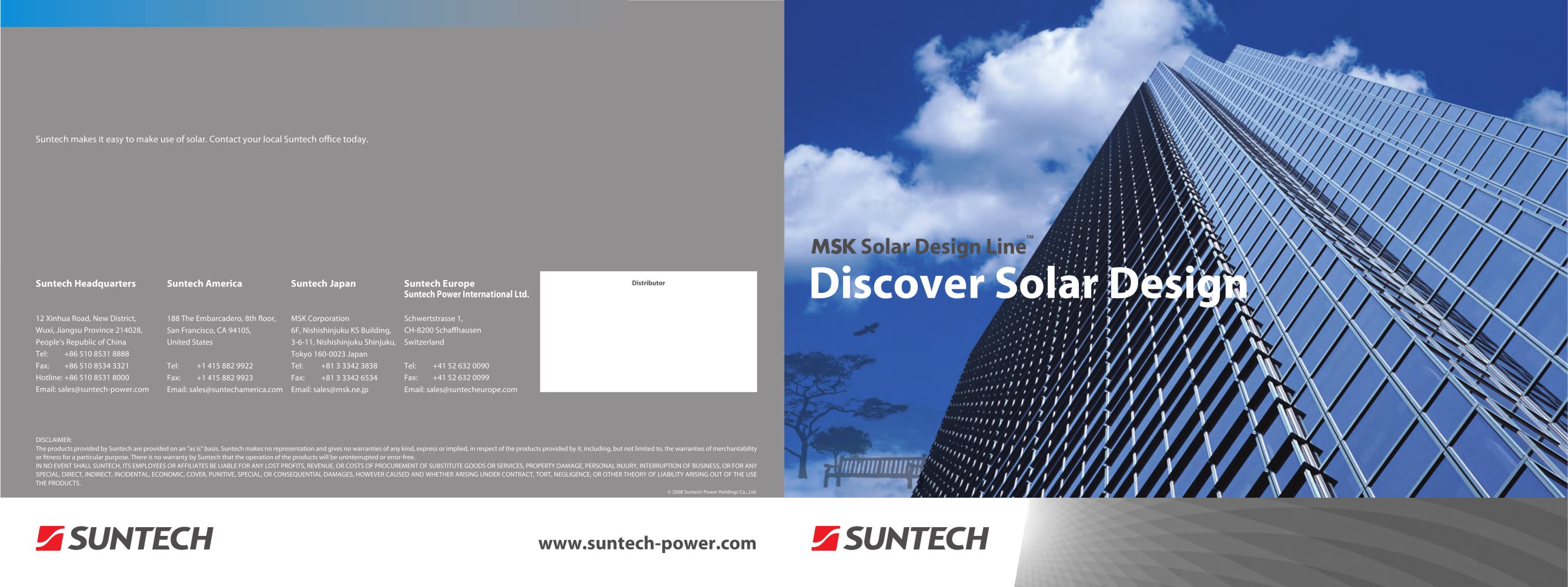 MSK Solar Design Line TM - Suntech Power Corporation